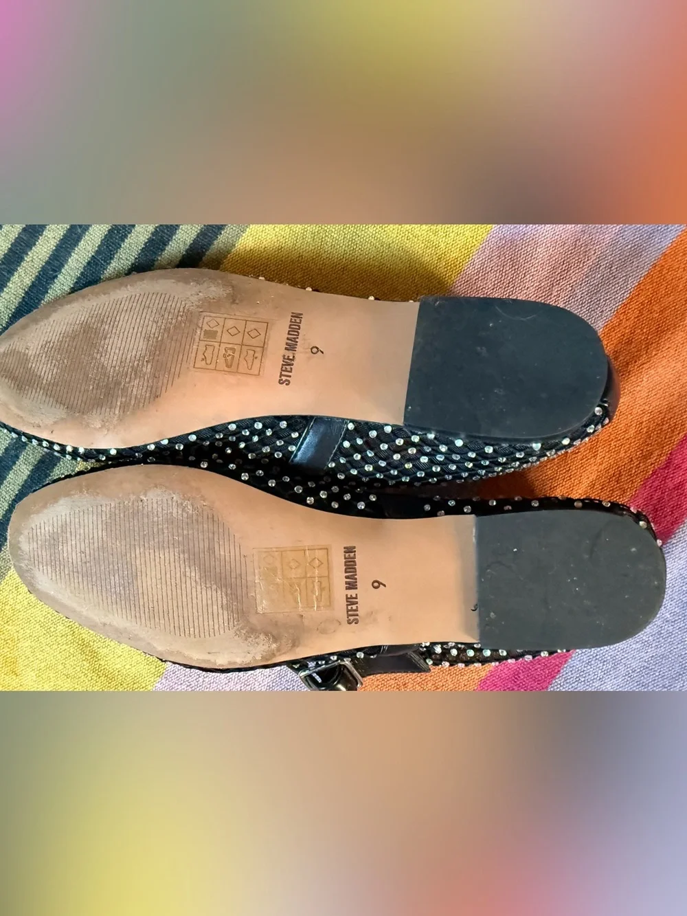 Steve Madden Black Mesh Mary Jane Flats with Crystal Stud Accents